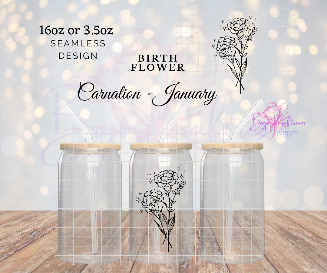 Birth Flower January UV DTF Wraps