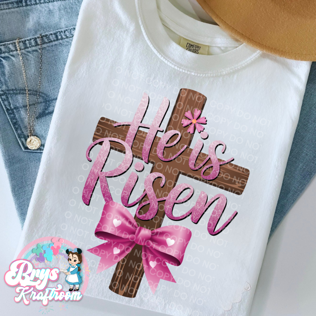He Is Risen | Pink Ribbon Brown Cross