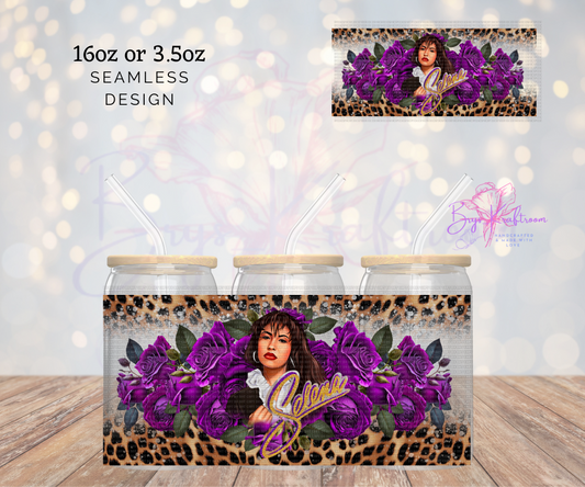 Selena Cheetah Purple Flowers UV DTF Wraps