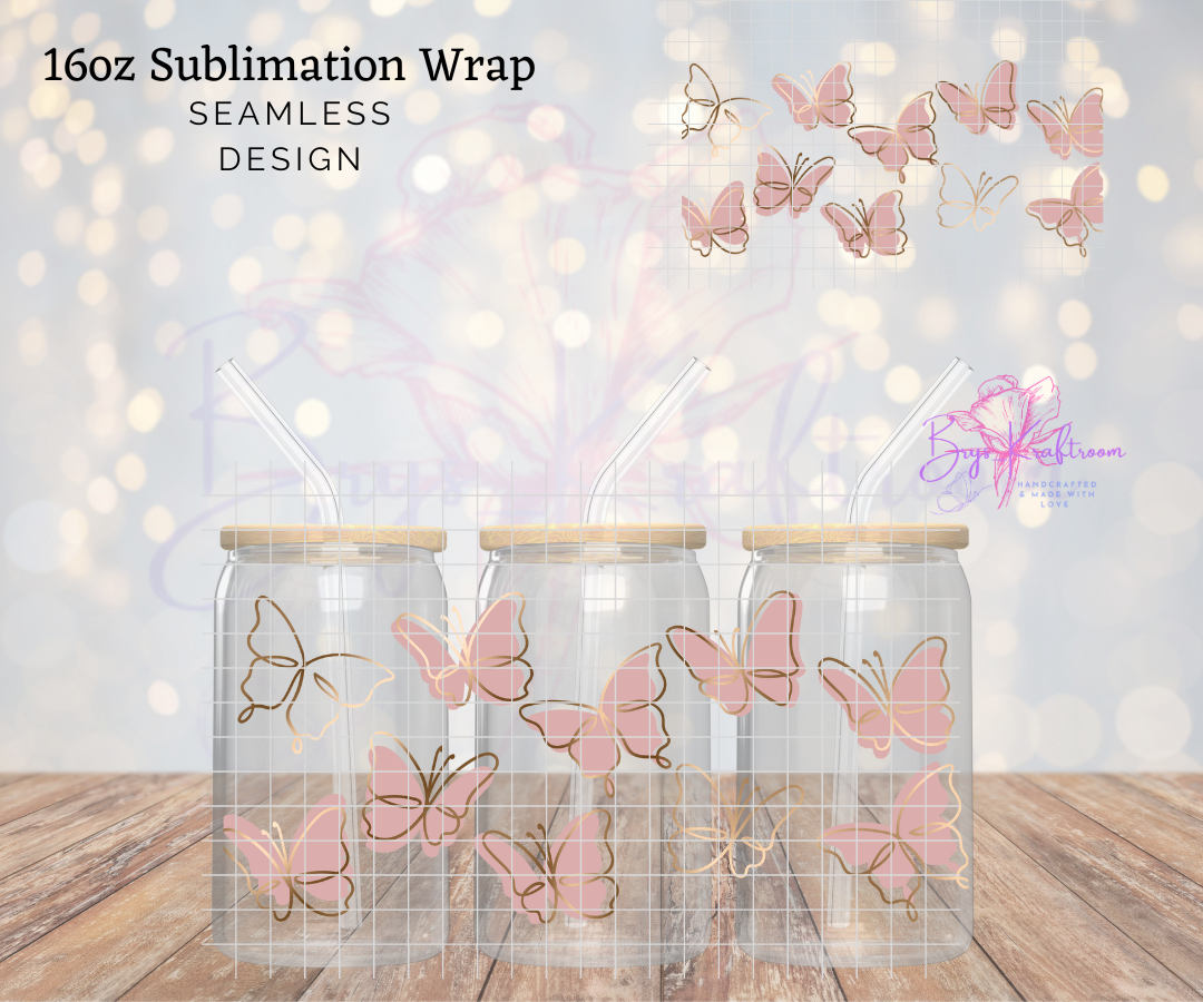 Pink Butterflies UV DTF Wraps