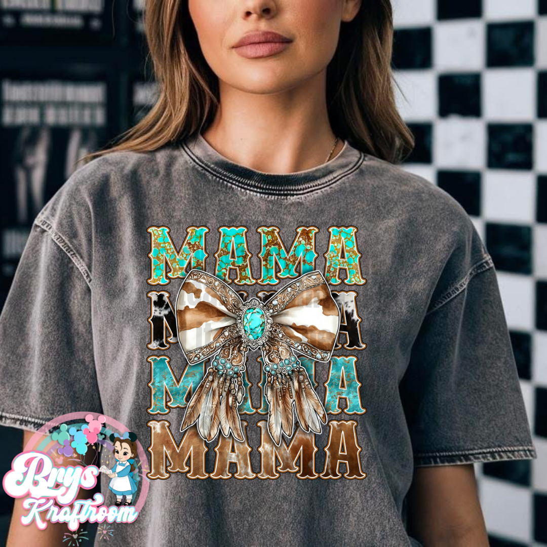 Mama | Turquoise Cow Print