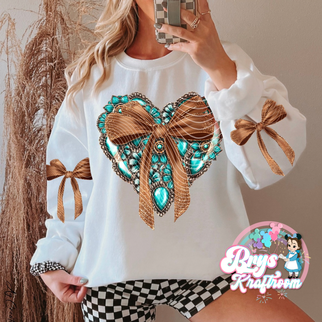 Turquoise Heart- Brown Ribbon