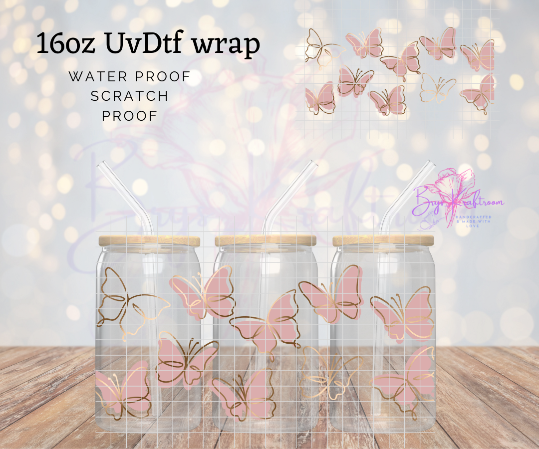 Pink Butterflies UV DTF Wraps