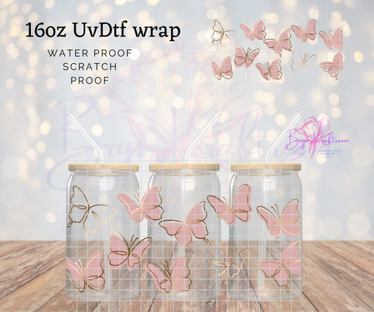 Pink Butterflies UV DTF Wraps